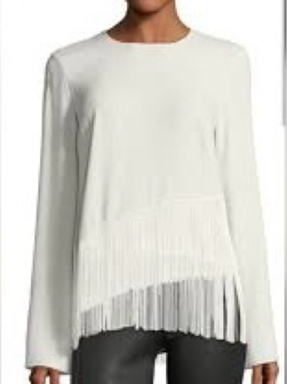 NWT ELIZABETH AND JAMES Cream Asymmetric Fringe Hem Blouse| L